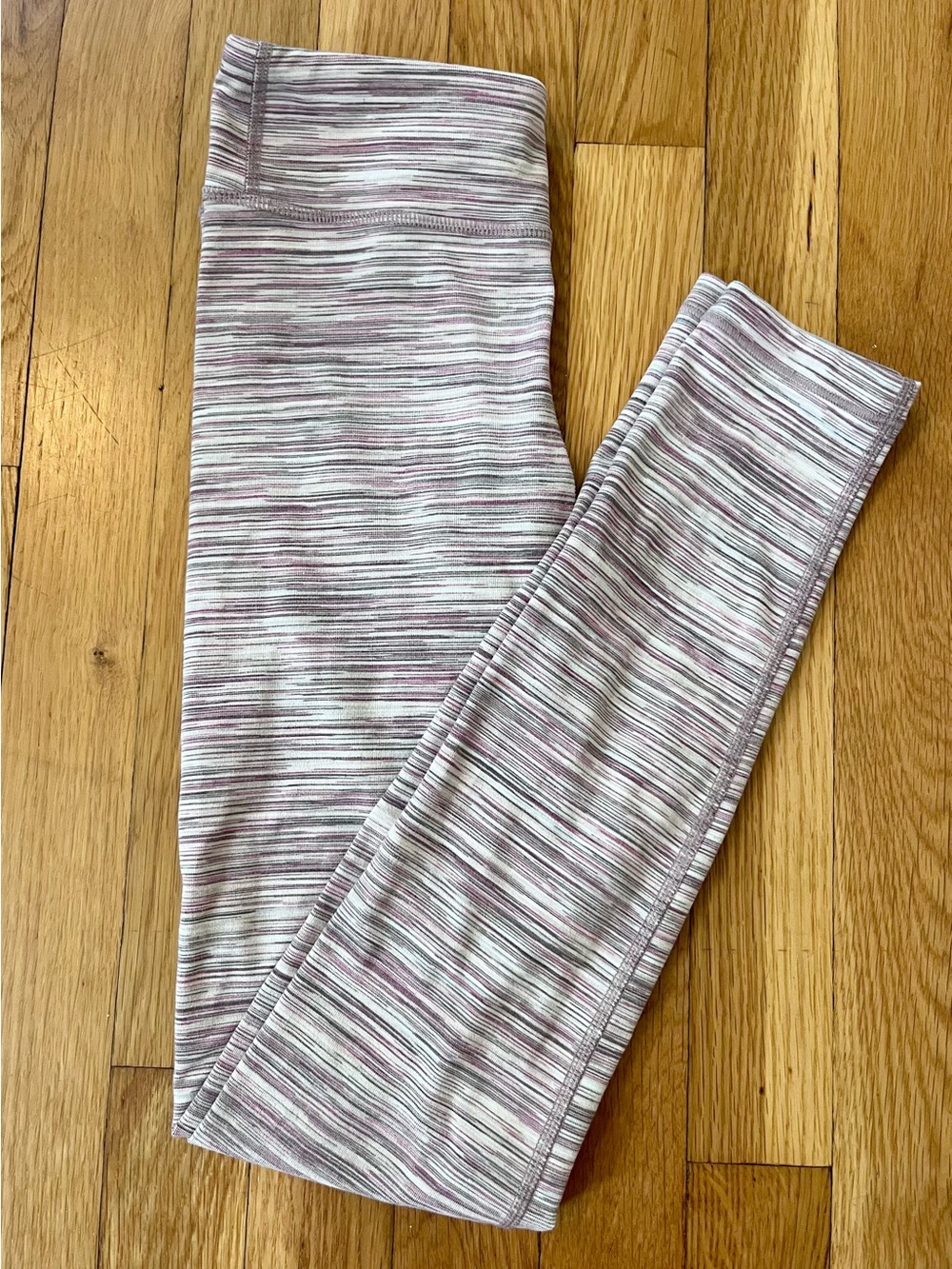 Athleta Girls large Striped Pink and White stretchy Leggings